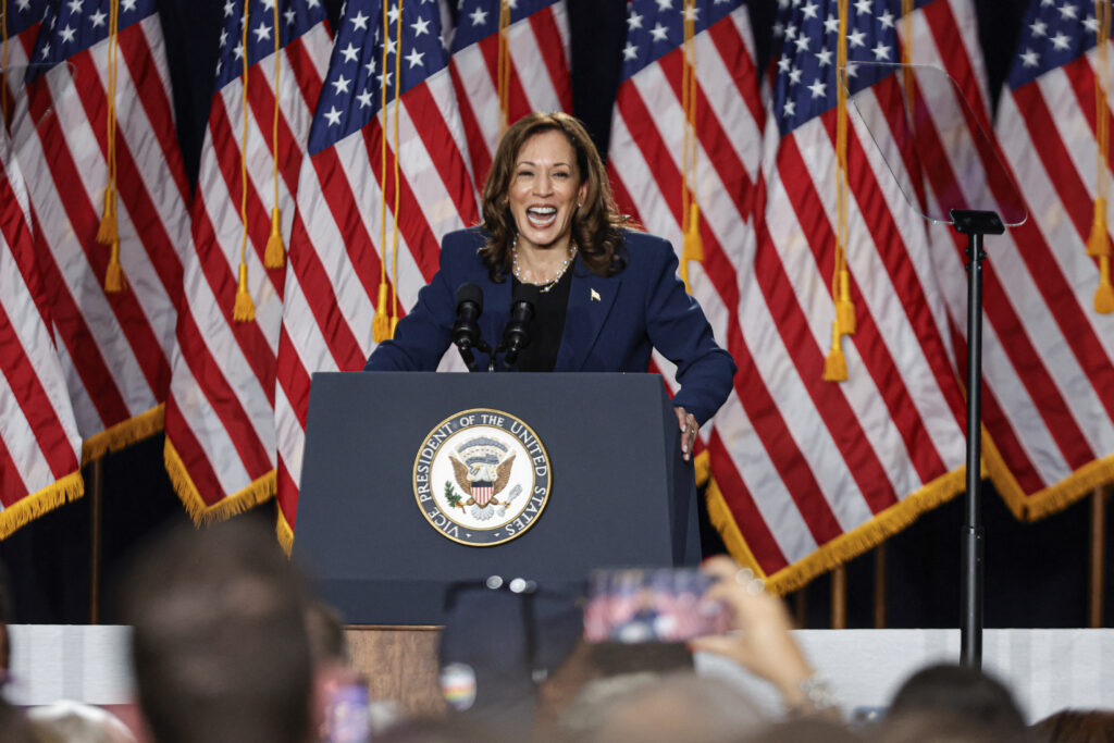 'kamala IS brat': Pop world backs Harris. US Vice President and Democratic Presidential candidate Kamala Harris speaks at West Allis Central High School during her first campaign rally in Milwaukee, Wisconsin, on July 23, 2024. Harris is in Wisconsin to start her presidential campaign after effectively clinching the Democratic presidential nomination. (Photo by KAMIL KRZACZYNSKI / AFP)