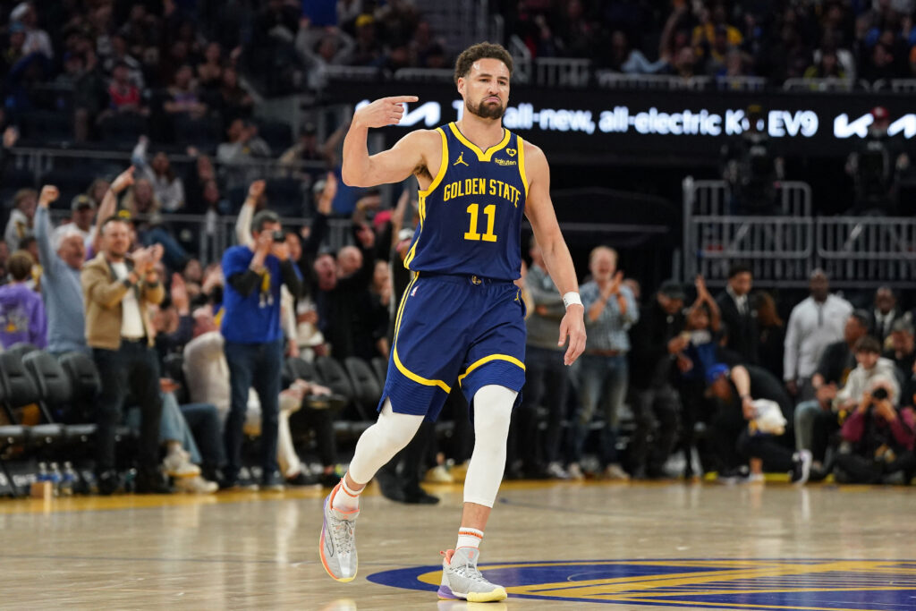 NBA: Klay Thompson leaving Warriors for Mavericks — AP sources. Klay Thompson #11 of the Golden State Warriors reacts to making a basket in the third quarter against the New Orleans Pelicans at Chase Center on April 12, 2024 in San Francisco, California. | Getty Images via AFP