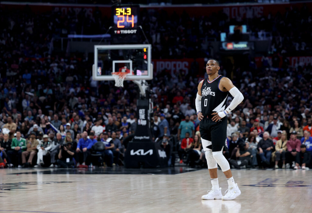 NBA: Westbrook reportedly goes to Nuggets after Clippers-Jazz deal. Russell Westbrook #0 of the LA Clippers waits during a 96-93 Dallas Mavericks win in game two of the Western Conference First Round Playoffs at Crypto.com Arena on April 23, 2024 in Los Angeles, California.| AFP