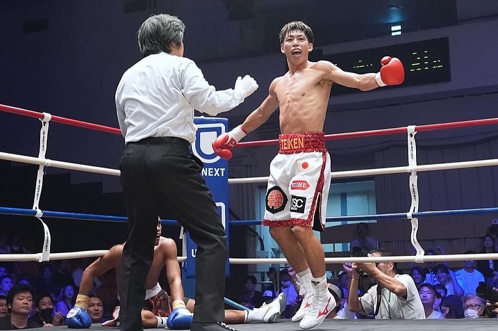 Subaru Murata celebrates after scoring a TKO against Bryan James Wild.