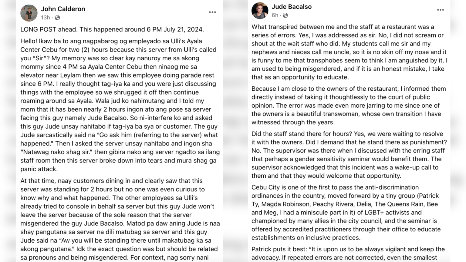 Misgendering incident? Jude Bacalso's 'restaurant drama' sparks online ...