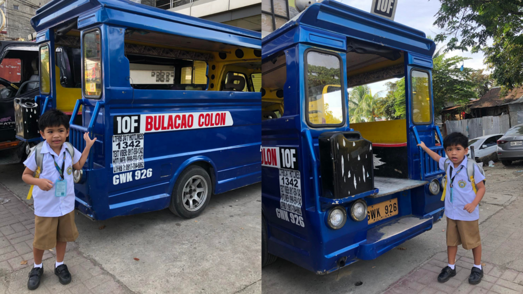 Remembering Aries: The boy who loved the blue 10F jeepney. John Ethan Aries is seen posing beside his favorite jeepney, the blue 10F jeepney.