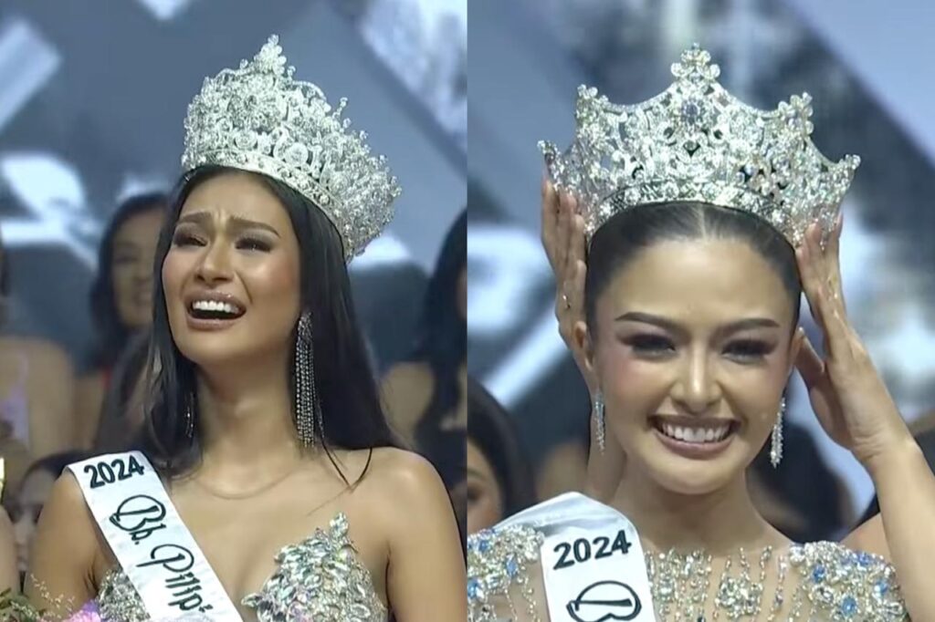 Bb. Pilipinas 2024: Esguerra ug Bungay gikoronahan nga mga reyna. Binibining Pilipinas winners Abra’s Myrna Esguerra, and Pampanga’s Jasmin Bungay. Images from Armin P. Adina