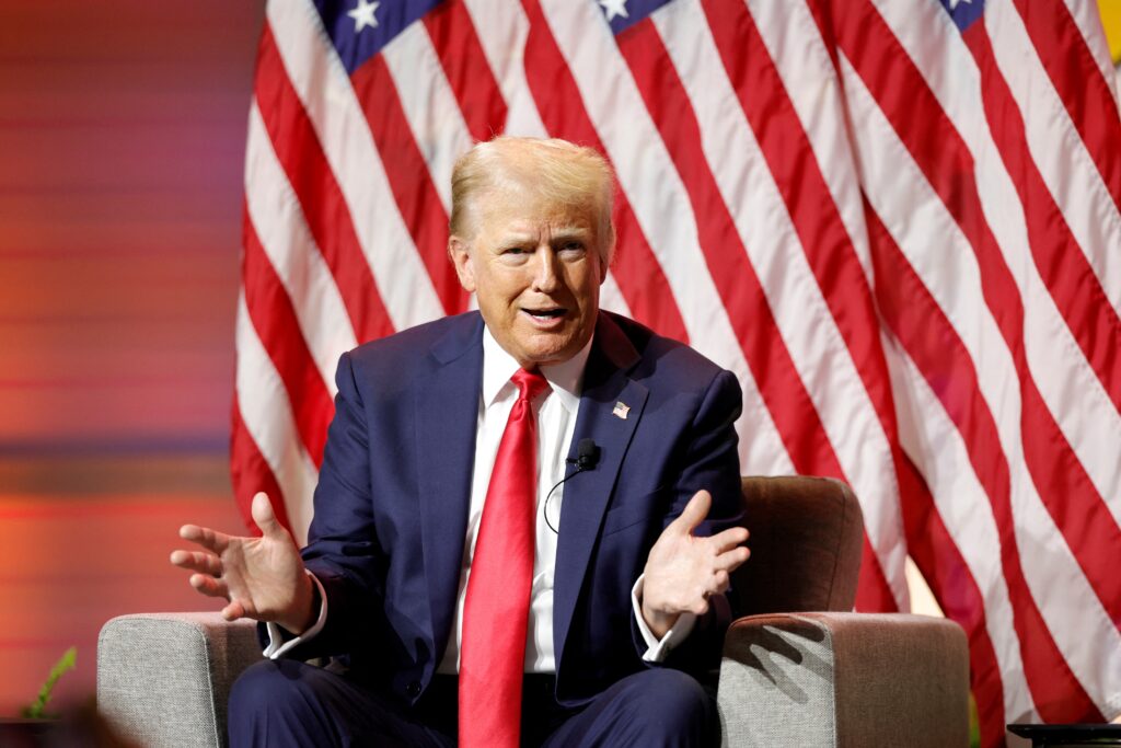 Trump sharpens his weapons against new rival Kamala Harris. Former US President and 2024 Republican presidential nominee Donald Trump answers questions during the National Association of Black Journalists annual convention in Chicago, Illinois, on July 31, 2024. (Photo by KAMIL KRZACZYNSKI / AFP)