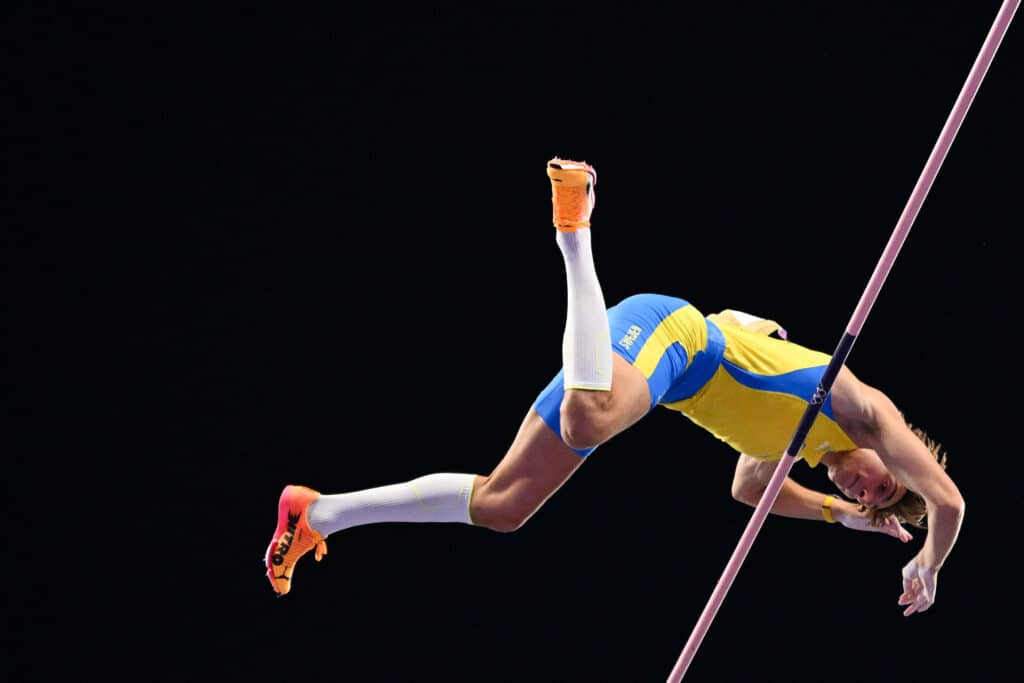 Paris Olympics: Duplantis breaks pole vault record, retains title. Sweden's Armand Duplantis passes 6.10m and sets the new Olympic record in the men's pole vault final of the athletics event at the Paris 2024 Olympic Games at Stade de France in Saint-Denis, north of Paris, on August 5, 2024. (Photo by Kirill KUDRYAVTSEV / AFP)