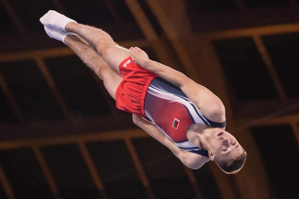 Paris Olympics: Belarusian trampolinist 1st neutral to win gold. Belarus' Ivan Litvinovich competes in the men's qualification of the Trampoline Gymnastics event during Tokyo 2020 Olympic Games at Ariake Gymnastics centre in Tokyo, on July 31, 2021. (Photo by Yuki IWAMURA / AFP)