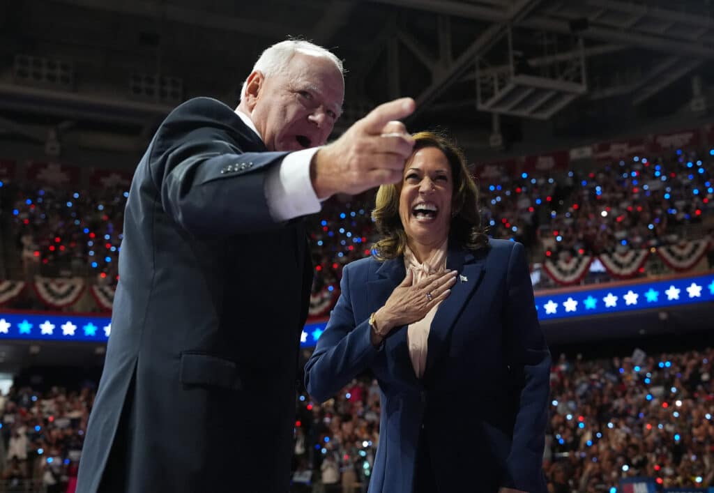 Harris on VP pick Tim Walz: ‘The vice president America deserves’. Democratic presidential candidate, U.S. Vice President Kamala Harris and Democratic vice presidential candidate Minnesota Gov. Tim Walz appear on stage together during a campaign event at Girard College on August 6, 2024 in Philadelphia, Pennsylvania. | Getty Images via AFP