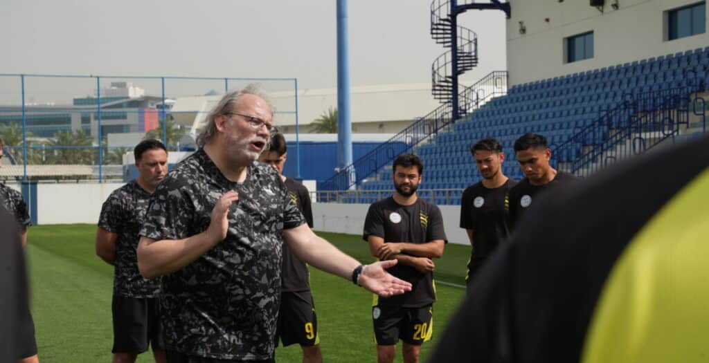 Belgian coach Tom Saintfeit leaves, PH Football Team in disarray. In photo is Tom Saintfeit giving instructions to Philippines' players. | PFF photo