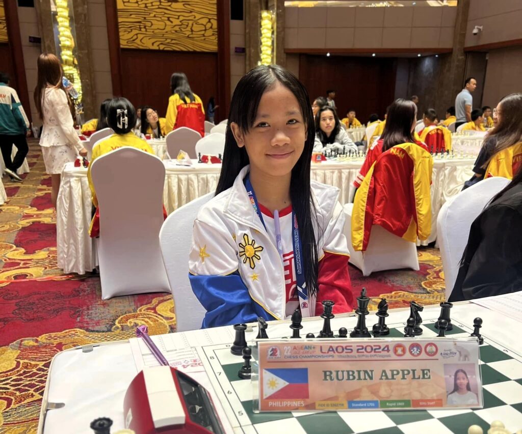 Chess: Apple Rubin of Cebu gets first win at ASEAN championship. In photo is Apple Rubin relaxing before her chess game starts in the 22nd ASEAN+ Age-Group Chess Championships 2024 in Vientiane, Laos. | Photo Jeah Gacang