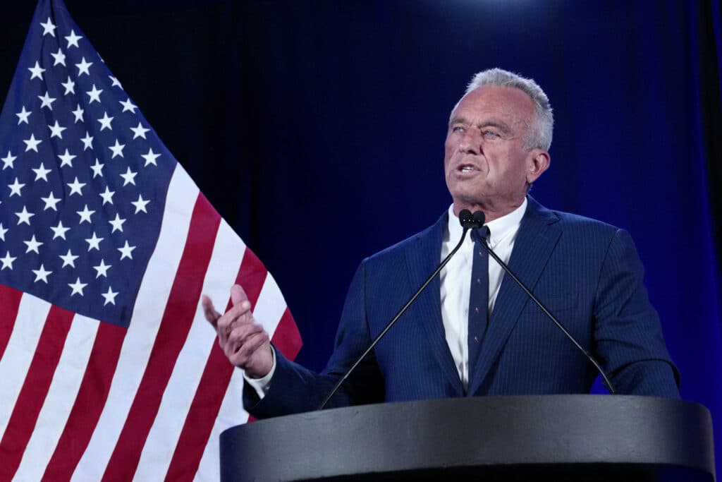 Robert F. Kennedy Jr. suspends White House bid, endorses Trump. In photo is independent presidential candidate Robert F. Kennedy Jr. speaking in Phoenix, Arizona, August 23, 2024. | Photo by Olivier Touron / AFP