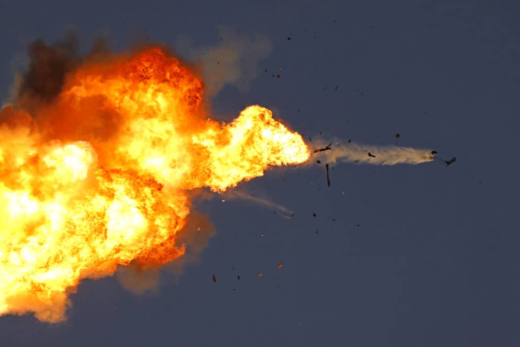 Israel strikes Lebanon to prevent ‘large-scale’ Hezbollah attack. Photo was taken from a position in northern Israel shows a Hezbollah UAV intercepted by Israeli air forces over north Israel on August 25, 2024.| Photo by Jalaa MAREY / AFP