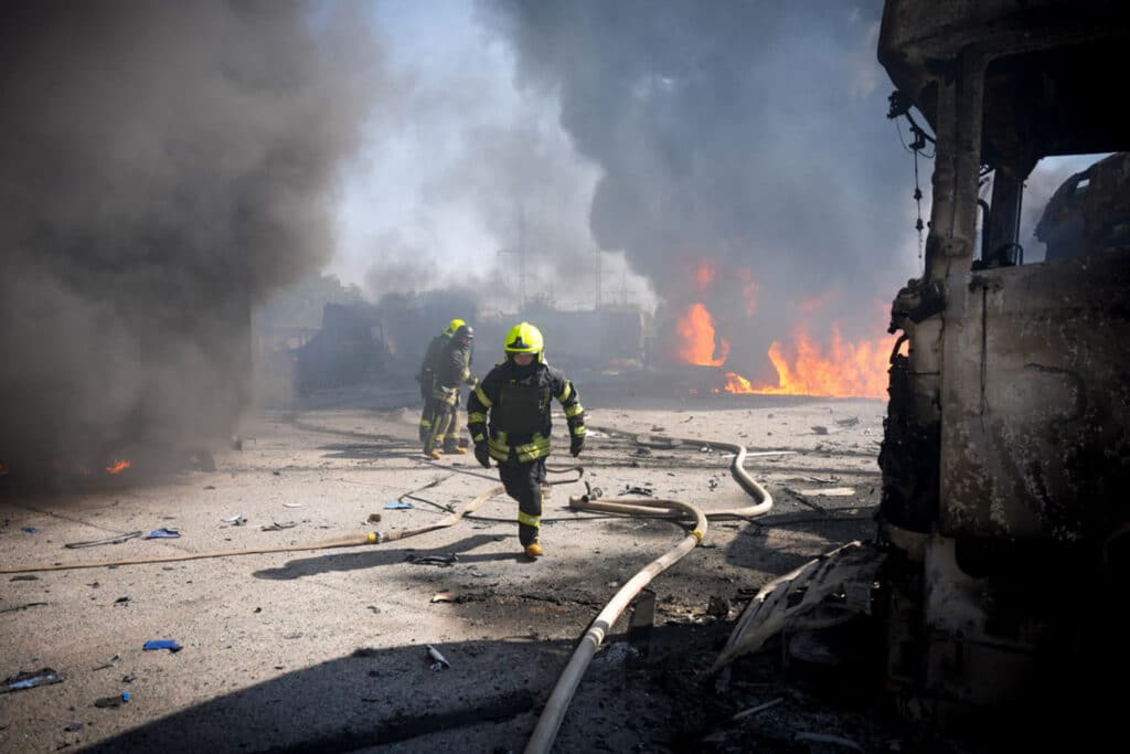 Russia's deadly barrage of missiles, drones hits half of Ukraine. This is a handout photograph taken and released by the Ukrainian Emergency Service on August 26, 2024 showing rescuers working to extinguish a fire following a missile attack at an undisclosed location in Odesa region of Ukraine. | Photo by Handout / UKRAINIAN EMERGENCY SERVICE / AFP