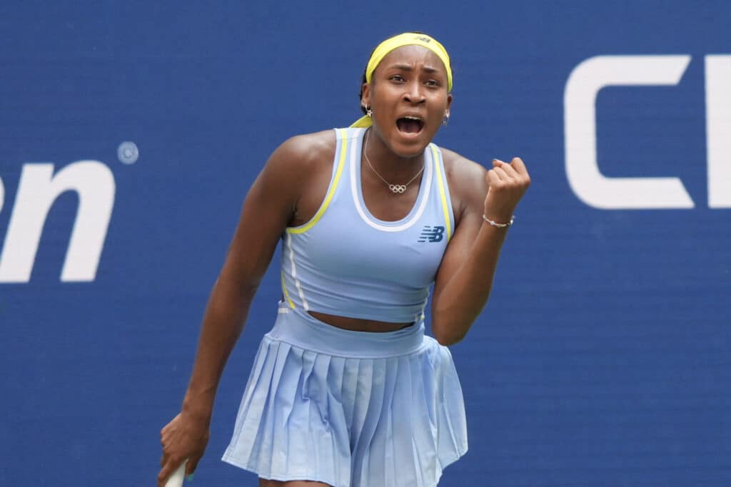 US Open: Djokovic tackles Djere, Gauff takes on Maria. In photo is USA's Coco Gauff celebrating match point over France's Varvara Gracheva during their women's singles first round tennis match on day one of the US Open tennis tournament at the USTA Billie Jean King National Tennis Center in New York City, on August 26, 2024. | Photo by TIMOTHY A. CLARY / AFP)