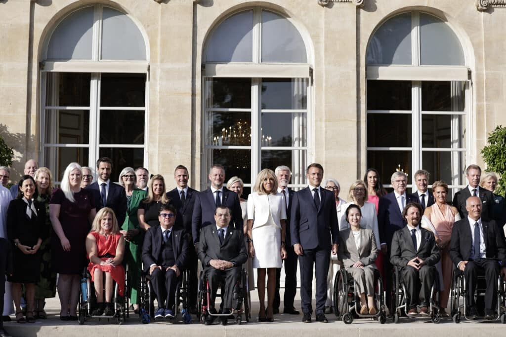 Paris Paralympics to open in City of Light. In photo are France's President Emmanuel Macron (center right) and his wife Brigitte Macron (center left) posing for a family picture at the Elysee presidential palace in Paris on August 28, 2024, during a reception of heads of state, government and international organizations as part of the opening of the Paris 2024 Paralympic Games.| Photo by STEPHANE DE SAKUTIN / POOL / AFP