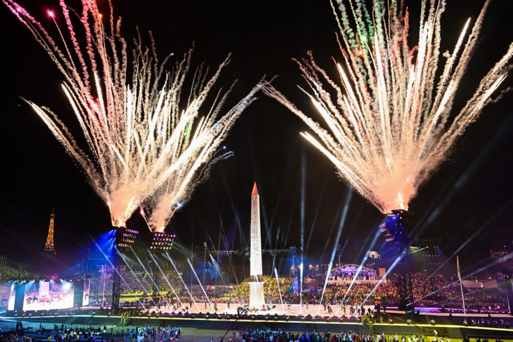 Paris Paralympics open in blaze of hope and inclusivity. This photograph shows fireworks during the Paris 2024 Paralympic Games Opening Ceremony at the Place de la Concorde with the Obelisque de Louxor (Luxor Obelisk) in Paris on August 28, 2024. | Photo by Bertrand GUAY / AFP