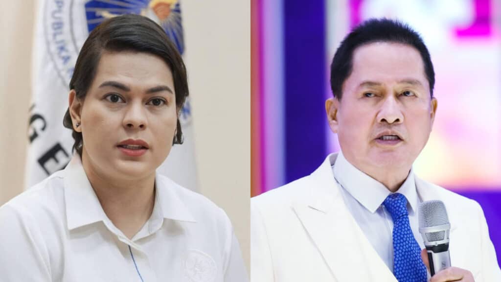 Quiboloy ‘political backers’ told: Tell him to adhere to the law. In photo are Vice President Sara Duterte and fugitive televangelist Apollo Quiboloy. | PHOTOS: Official Facebook page of Inday Sara Duterte and official X account of Apollo Quiboloy
