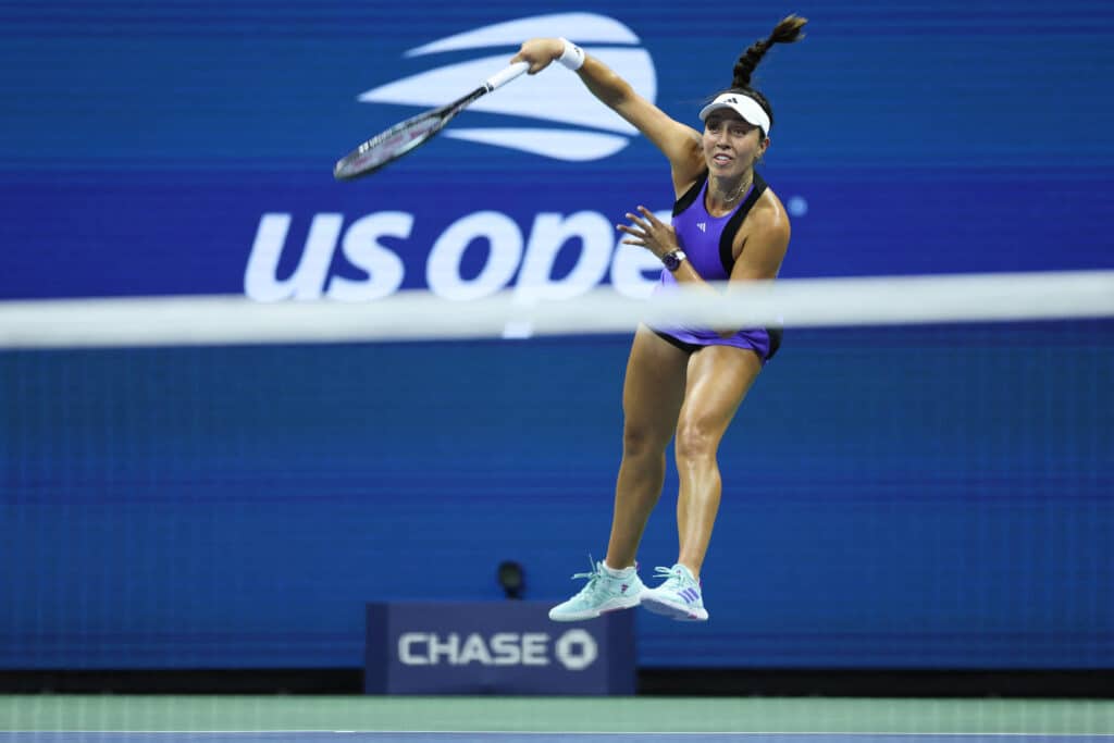 US Open: Comeback queen Pegula sets up title clash with Sabalenka. In photo is USA's Jessica Pegula hitting a return to Czech Republic's Karolina Muchova during their women's semifinals match on day eleven of the US Open tennis tournament at the USTA Billie Jean King National Tennis Center in New York City, on September 5, 2024. |Photo by CHARLY TRIBALLEAU / AFP