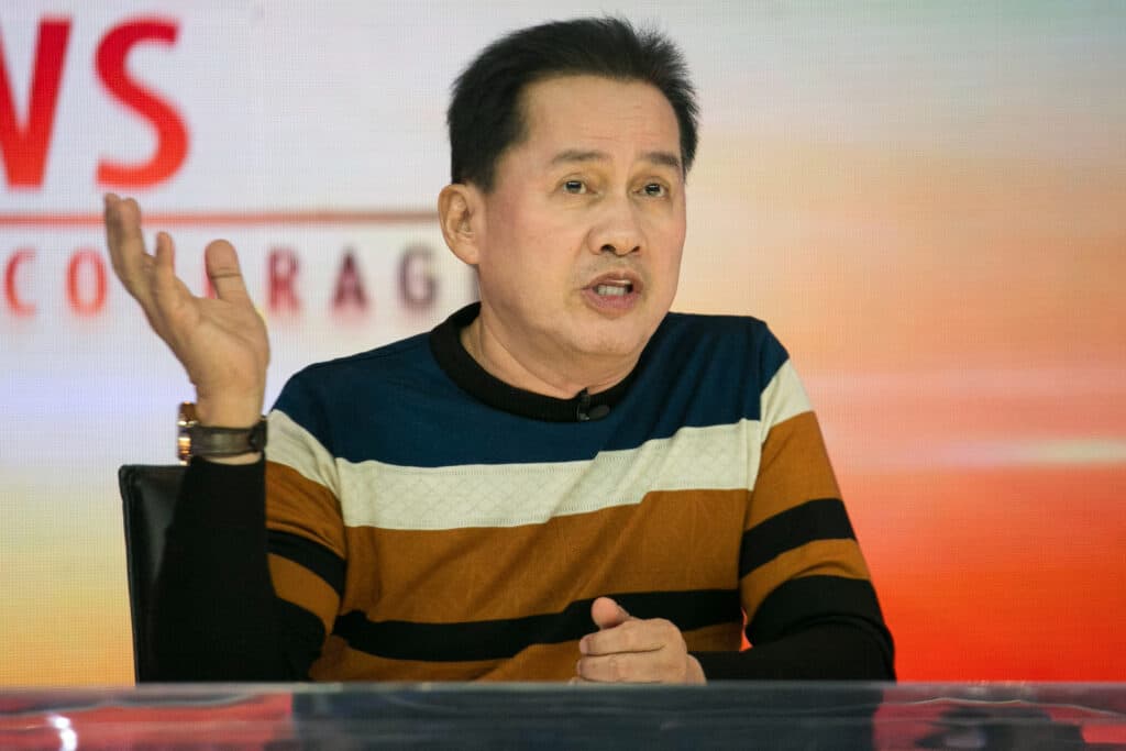 (FILES) Apollo Quiboloy, head of The Kingdom of Jesus Christ, a non-Catholic religious group, speaks during a press conference in Davao City on May 23, 2016. | Photo by MANMAN DEJETO / AFP