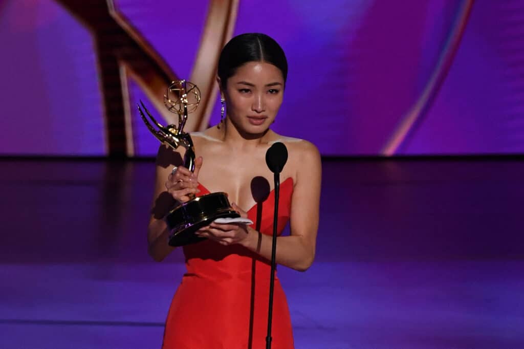 Japanese actress Anna Sawai accepts the Outstanding Lead Actress in a Drama Series award for Shgun onstage during the 76th Emmy Awards at the Peacock Theatre at L.A. Live in Los Angeles on September 15, 2024. (Photo by VALERIE MACON / AFP)