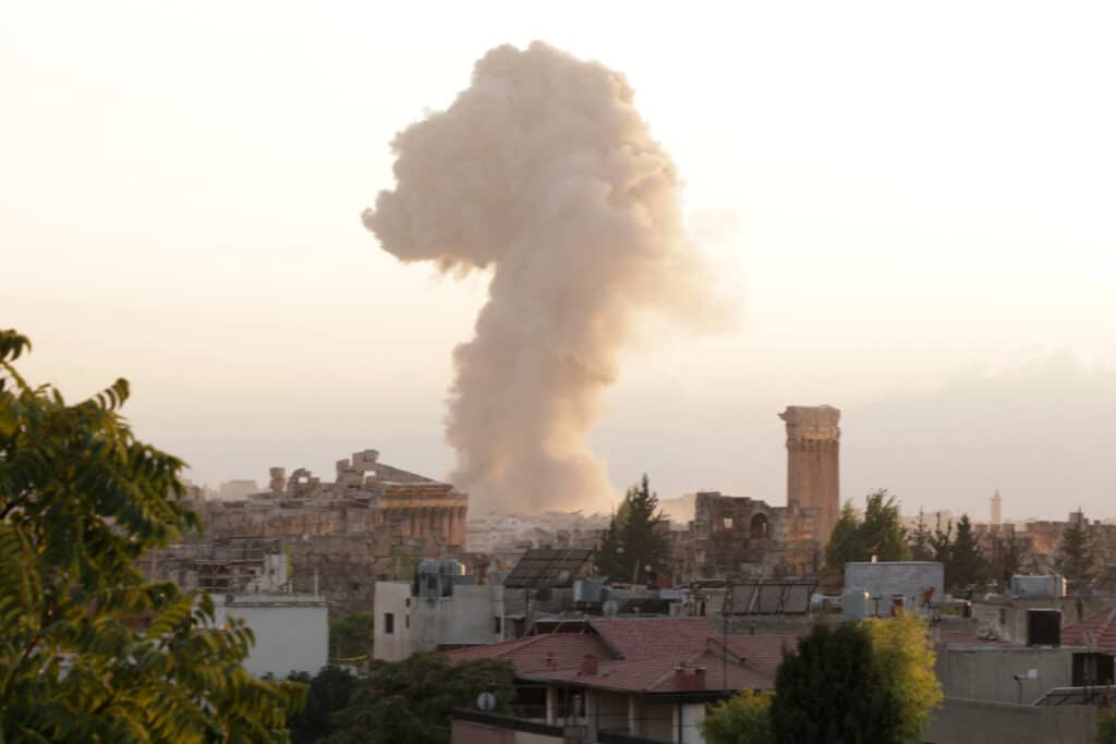 Israel strikes in Hezbollah strongholds in Lebanon: 356 dead. In photo shows smoke billowing from the site of an Israeli airstrike on the Lebanese city of Baalbeck in the Bekaa valley on September 23, 2024. |Photo by Nidal SOLH / AFP