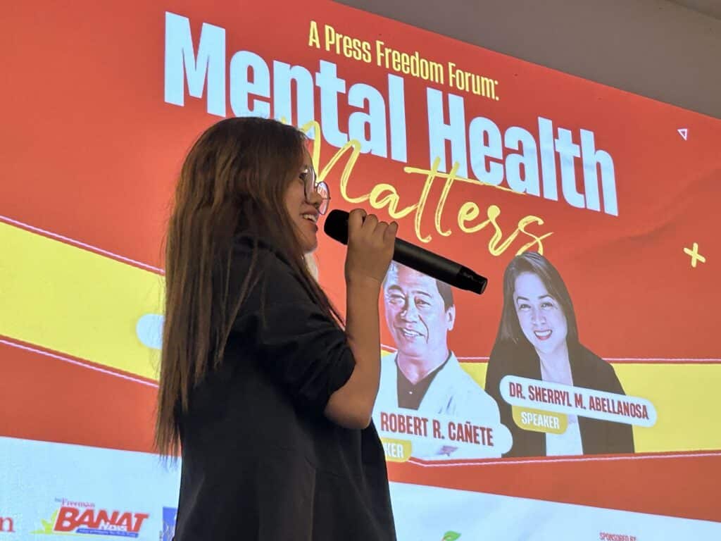 Press Freedom 2024: Even in media, prioritize your mental health. In photo is Iris Hazel Mascardo, reporter of The Freeman, sharing her story and experience during the mental health forum on Sept. 17. 