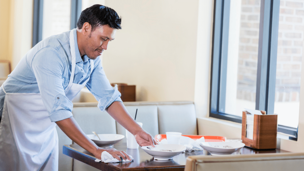 Ordinance to protect service crew members pushed in Cebu City. In photo is a file photo of a service crew cleaning the table used by the establishment's customers. 