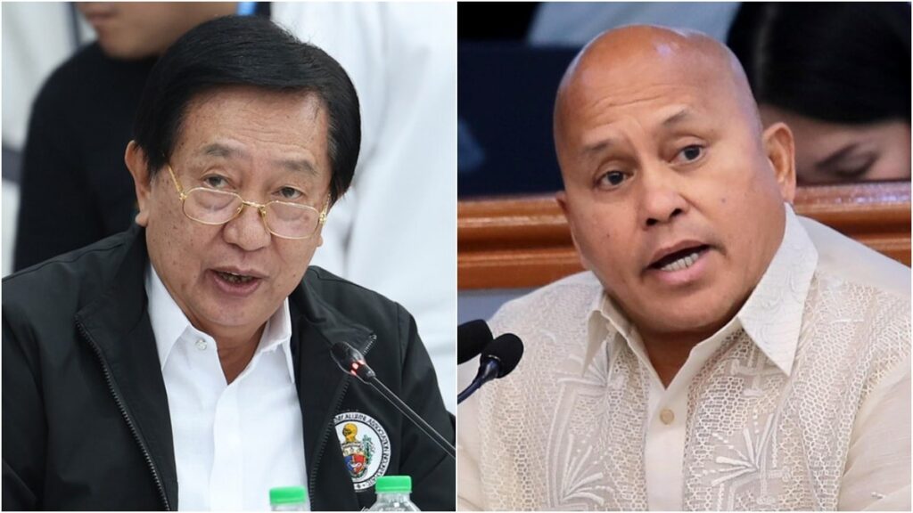 Bato told by House solons: Stop hiding behind VP Sara. In photo is Rep. Romeo Acop (left — Photo from the House of Representatives) and Ronald dela Rosa (Photo from Senate PRIB)