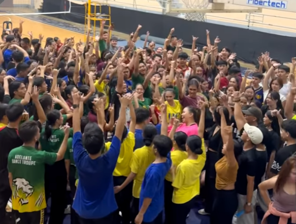 Performers for the upcoming Cesafi Season 24 opening huddle up during a practice session at the USPF gymnasium in Lahug. | Screen grab from Cesafi's post.