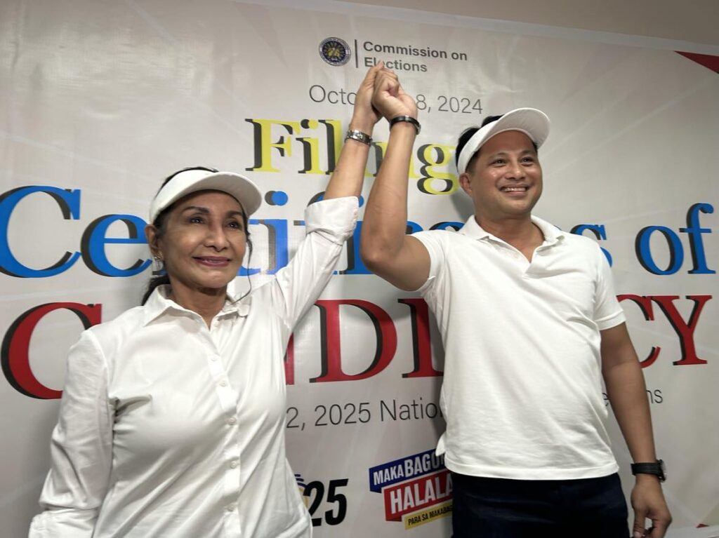 Cebu province, COC filing: The surprises and twists. In photo are Gov. Gwendolyn Garcia and her running mate, incumbent Cebu 6th District Provincial Board Member Glenn Anthony Soco raise their hands as they vie for the gubernatorial race in Cebu once again for the 2025 Midterm Elections