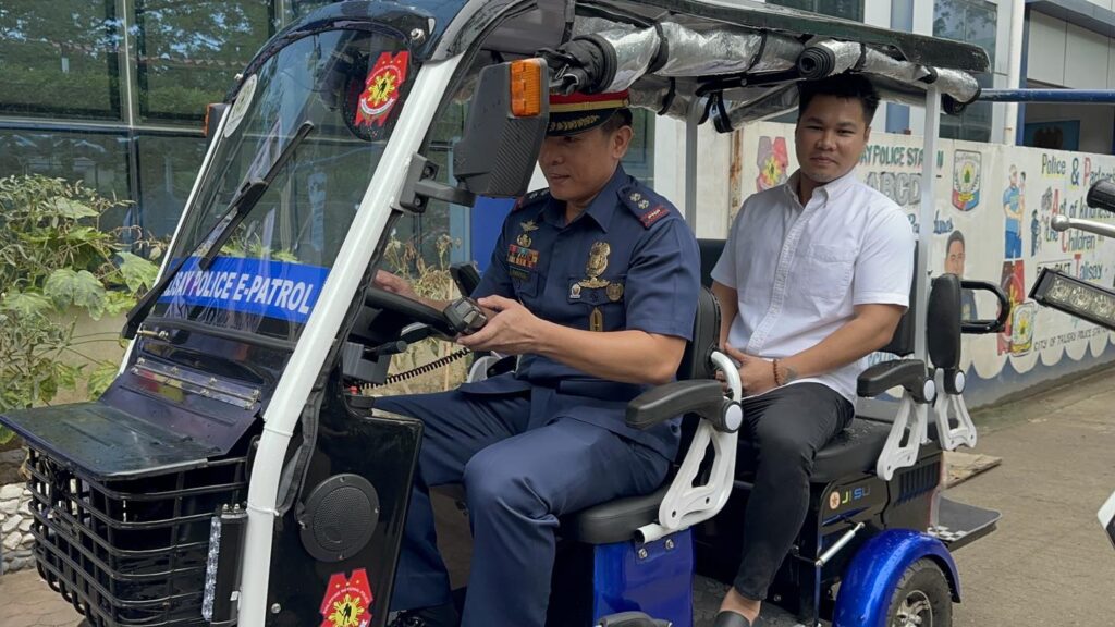 'E-bike Patrol': Talisay police see benefits of 'e-powered trike'. In photo a police officer drives an e-bike or e-bike powered tricycle. | Contributed photo