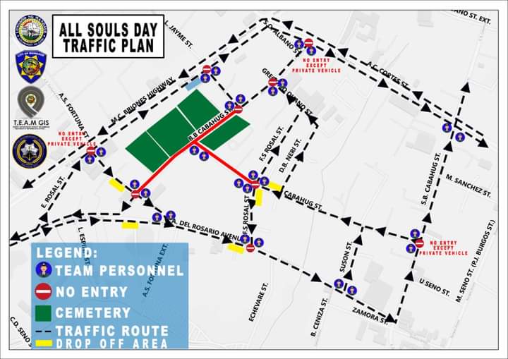 Traffic Plan that will be implemented by the Traffic Enforcement Agency of Mandaue (TEAM) on Nov. 1 and 2 for the observance All Saints’ Day and All Souls’ Day. | TEAM