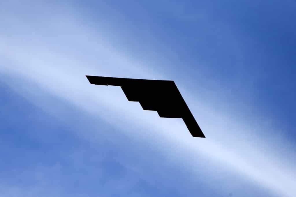 US B-2 bombers target underground bunkers of Yemen's Houthi rebels. This is an October 2019 photo of a B-2 stealth bomber flying over a NASCAR Cup Series in Kansas City, Kansas. B-2 bombers of the US similar to this stealth aircraft launched airstrikes against bunkers of Houthi rebels in Yemen on Thursday, October 17. | Photo by Brian Lawdermilk /Getty Images via AFP