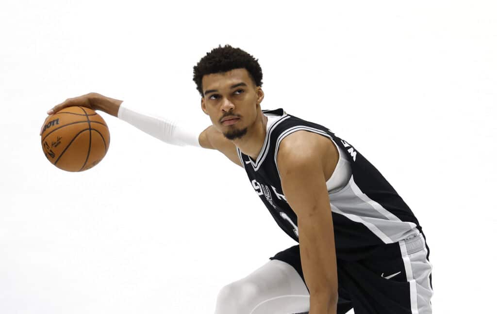 NBA: Wemby bulks up, eyes Spurs playoff return. In photo is Victor Wembanyama #1 of the San Antonio Spurs posing at San Antonio Spurs Media Day at the Victory Capital Performance Center on September 30, 2024 in San Antonio, Texas.Photo by Ronald Cortes /Getty Images via AFP