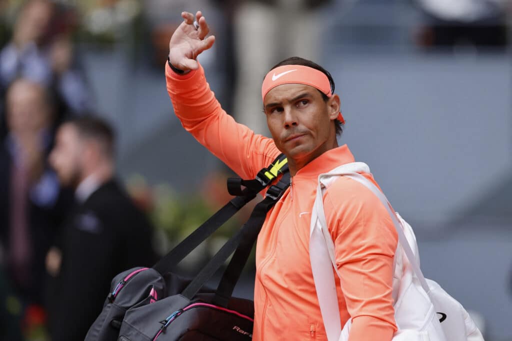 (FILES) Spain's Rafael Nadal waves prior to his match against US' Darwin Blanch at the 2024 ATP Tour Madrid Open tennis tournament at Caja Magica in Madrid on April 25, 2024. | Photo by OSCAR DEL POZO / AFP