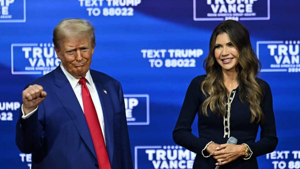 Trump uses 'Full Metal Jacket' clips to portray his ideal military. Former US President and Republican presidential candidate Donald Trump attends a town hall, moderated by South Dakota Governor Kristi Noem, at the Greater Philadelphia Expo Center and Fairgrounds in Oaks, Pennsylvania, on October 14, 2024. (Photo by Jim WATSON / AFP)