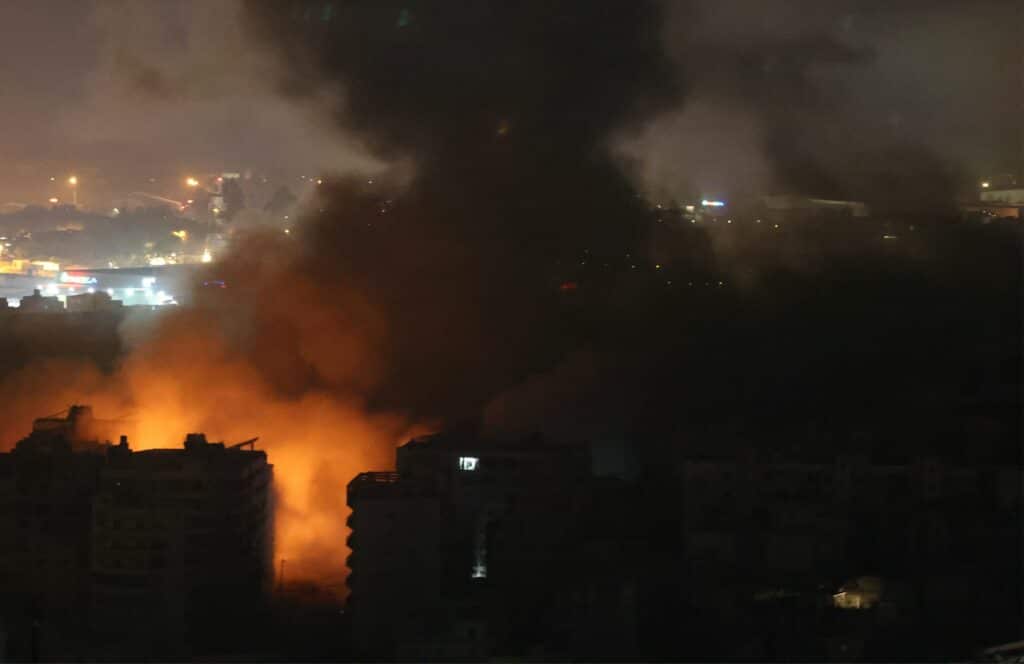 Smoke rises from the site of an Israeli airstrike that targeted an area in Beiruts southern suburbs on October 22, 2024, amid the ongoing war between Israel and Hezbollah. (Photo by IBRAHIM AMRO / AFP)