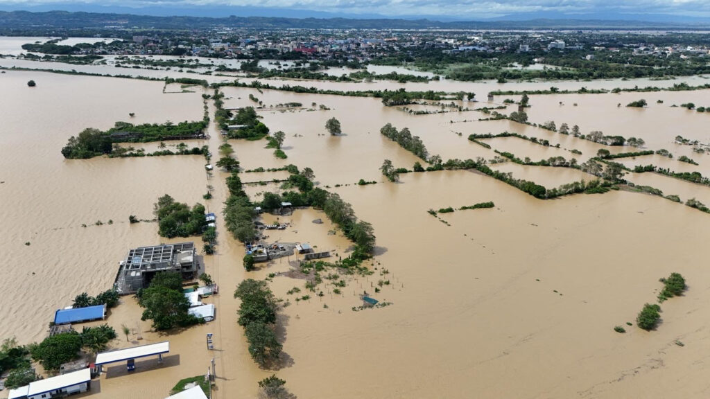 Kristine leaves towns submerged, 40 dead. This aerial photo shows houses submerged in flood due to the heavy rains brought about by Tropical Storm Trami in Tuguegarao City, province of Cagayan on October 25, 2024.| Photo by John Dimain / AFP