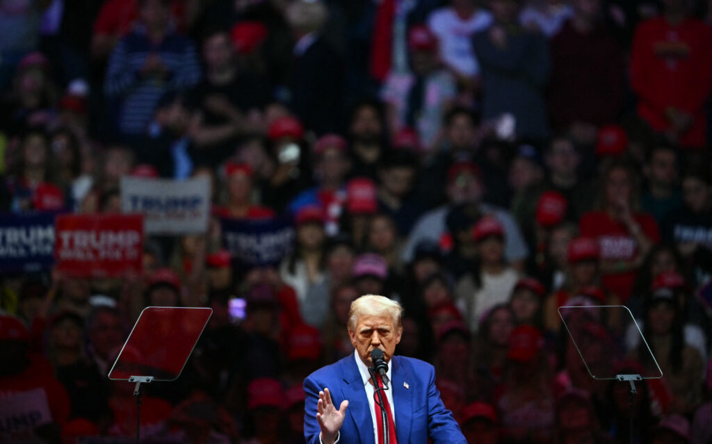 Former US President and Republican presidential candidate Donald Trump speaks during a campaign rally at Madison Square Garden in New York, October 27, 2024. (Photo by ANGELA WEISS / AFP)