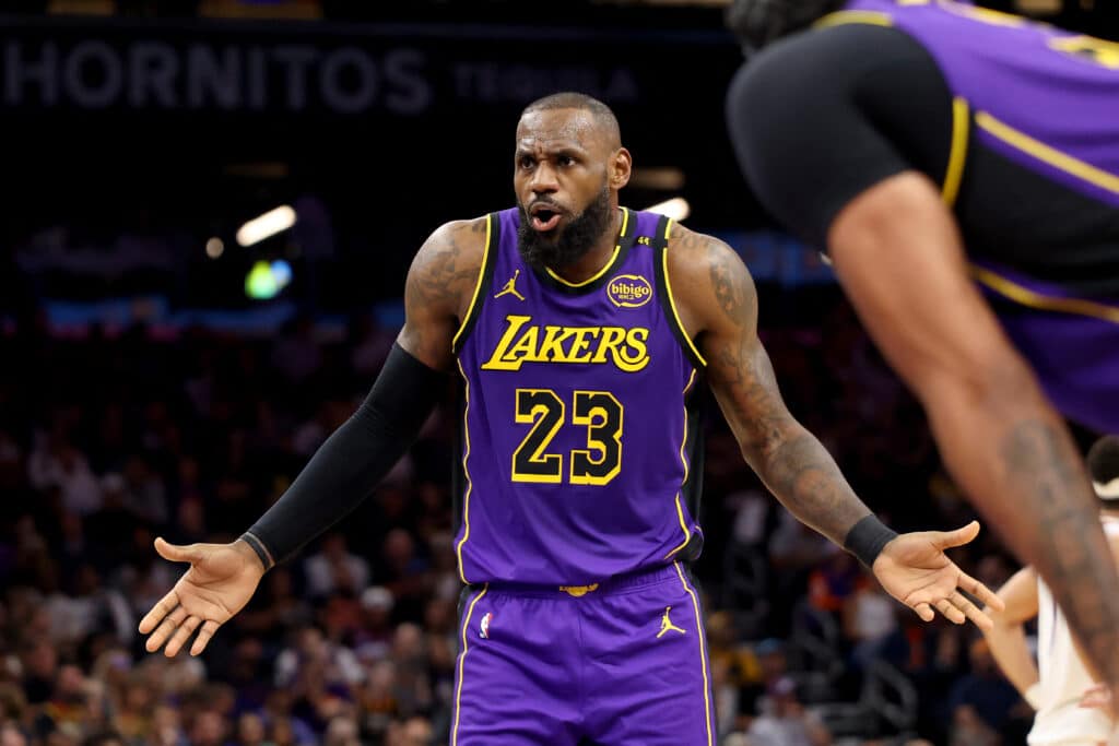 LeBron James #23 of the Los Angeles Lakers reacts during the second half against the Phoenix Suns at Footprint Center on October 28, 2024 in Phoenix, Arizona. | Photo by Christian Petersen / GETTY IMAGES NORTH AMERICA / Getty Images via AFP)