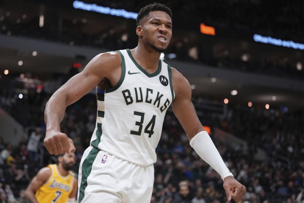 Milwaukee Bucks' Giannis Antetokounmpo reacts after a dunk during the first half of an NBA preseason basketball game Thursday, Oct. 10, 2024, in Milwaukee. |AP Photo/Morry Gash