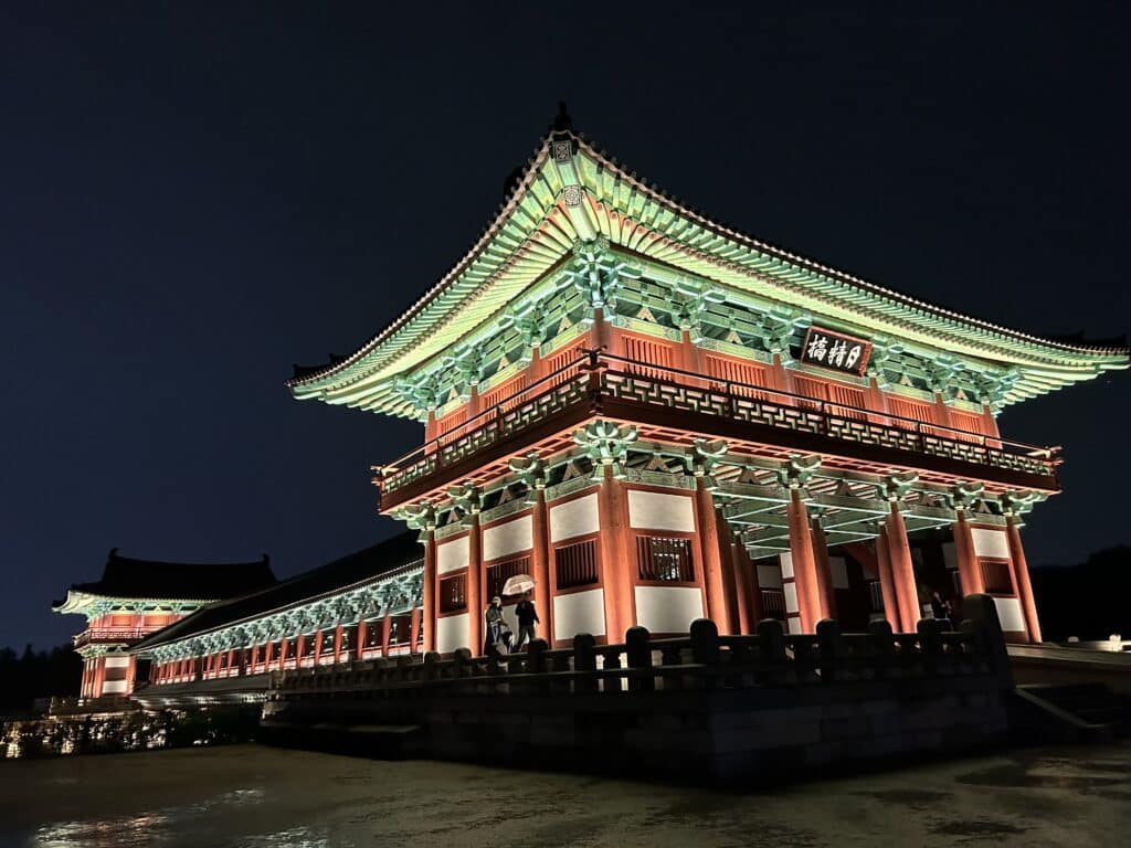 The Woljeonggyo Bridge in Gyeongju City, South Korea's largest wooden bridge, at night. | Photo by Morexette Marie Erram