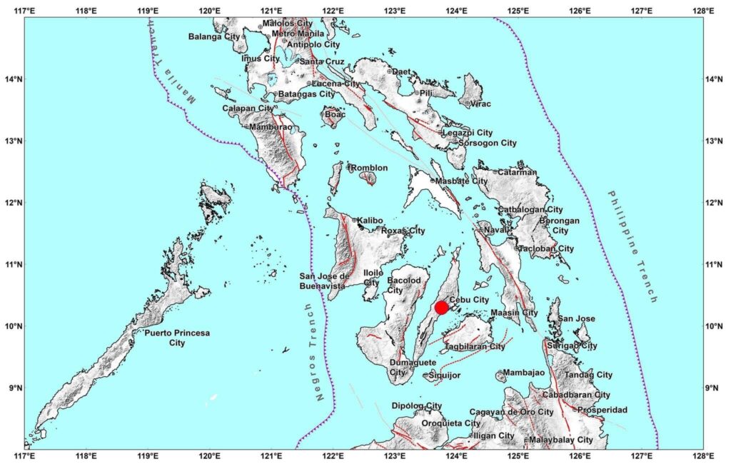 A map of showing where the earthquake struck in Cebu. | Phivolcs