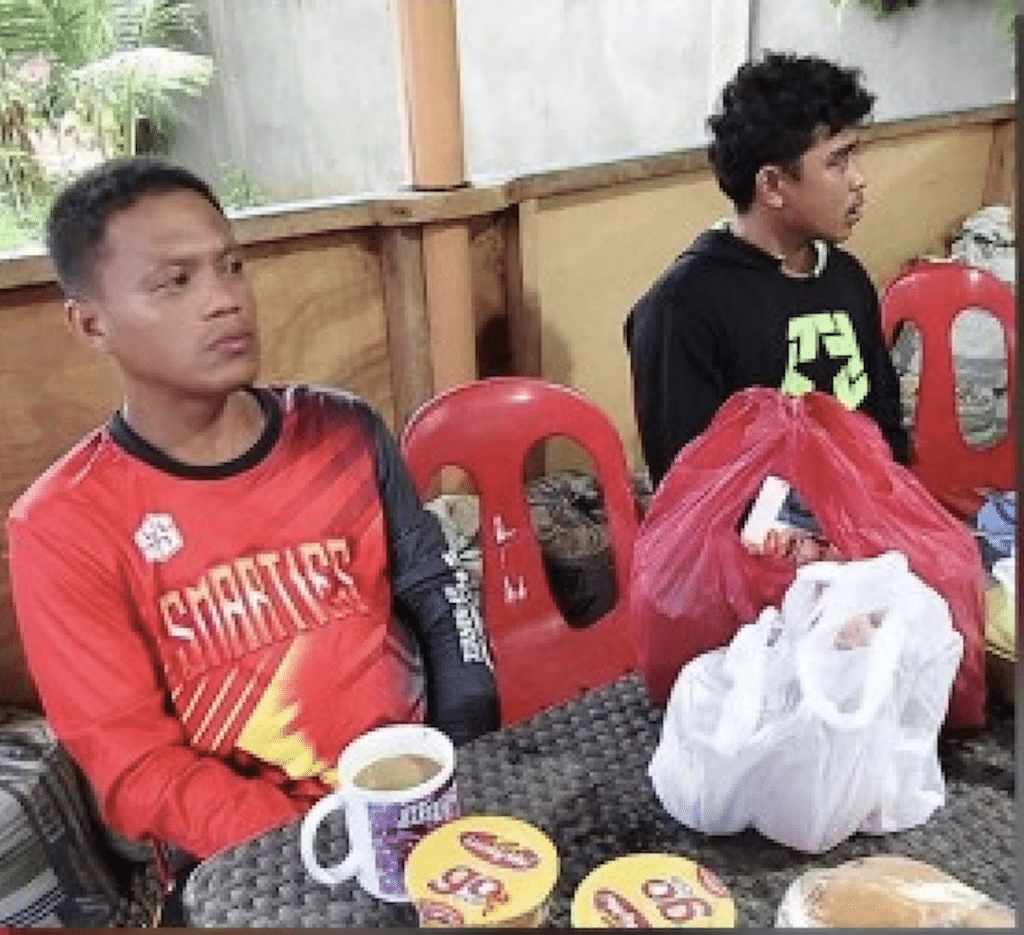 Leyte: 1 missing, 2 saved as banca sinks in rough seas. The two survivors of a sea mishap in Leyte take shelter at a police station in Pilar, Cebu on Tuesday (Oct. 22, 2024).(Photo courtesy of Jovel Juntilla)