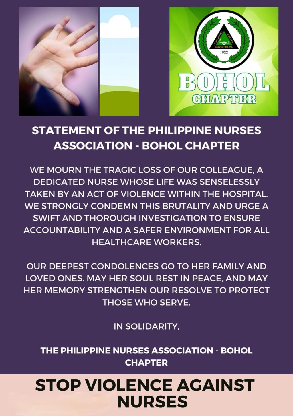 Bohol nurses' group condemns brutal killing of colleague