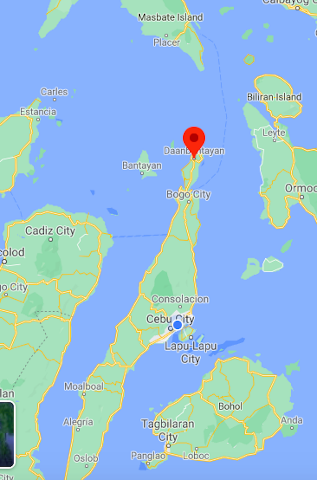 Daanbantayan, Cebu killing: Farmer hacks to death female neighbor. Daanbantayan map. Google map screenshot