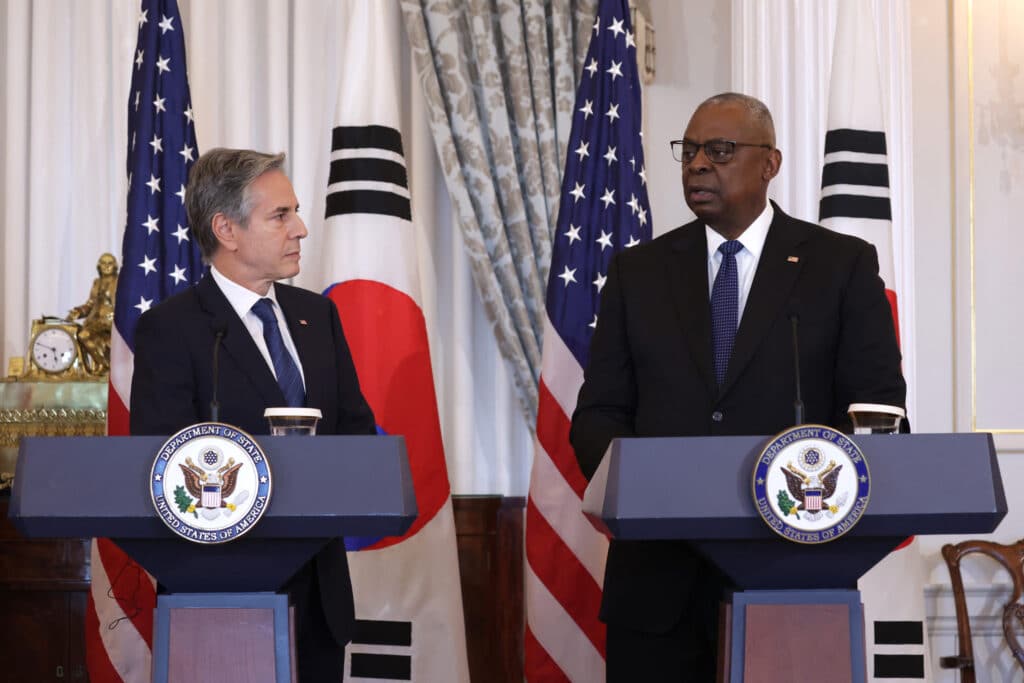 US: 8,000 North Korean troops at Ukraine’s border ready for combat. Secretary of State Antony Blinken (L) and U.S. Secretary of Defense Lloyd Austin (R) participate in a joint news conference with South Korean Minister of Defense Kim Yong-hyun and South Korean Minister of Foreign Affairs Cho Tae-yul at the State Department October 31, 2024 in Washington, DC.|   Alex Wong/Getty Images/AFP