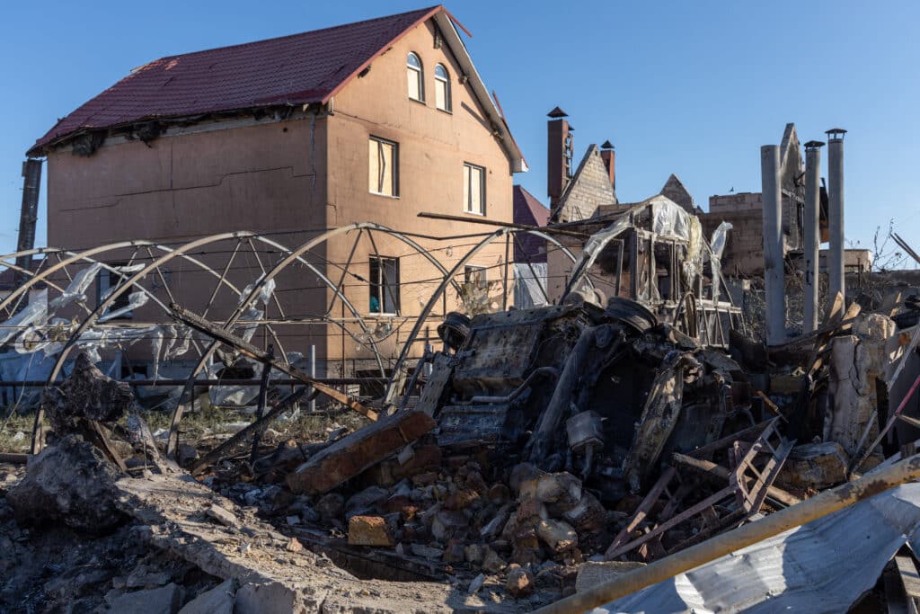 Russia launches 120 missiles, 90 drones at Ukraine’s infrastructure. This photograph taken on November 17, 2024 shows a destroyed car among debris in the courtyard of a damaged house following a missile attack at an undisclosed location in Odesa region. | Photo by Oleksandr GIMANOV / AFP