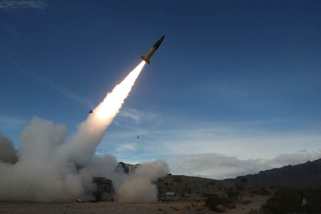 This handout photo courtesy of the US Department of Defense taken on December 14, 2021 shows the US Army conducting live fire tests of the Army Tactical Missile System (ATACMS) at the White Sands Missile Range in New Mexico. |Photo by John Hamilton / DoD / AFP