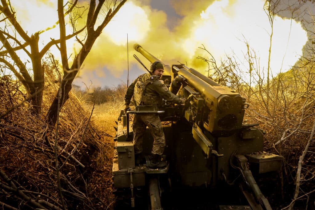 A Ukrainian serviceman of the 24th Mechanized Brigade fires a 2s5 152 mm self-propelled howitzer towards Russian positions at an undisclosed location near Chasiv Yar in Donetsk region on November 18, 2024, amid the Russian invasion of Ukraine. | Photo by Handout / 24th Mechanized Brigade of Ukrainian Armed Forces / AFP