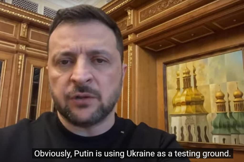 Putin hints at strikes on West in 'global' Ukraine war. In this handout video grab taken from a footage released by the Ukrainian Presidency, Ukrainian President Volodymyr Zelensky addresses the nation in Kyiv on November 21, 2024.|Photo by Barbara LABORDE / UKRAINIAN PRESIDENTIAL PRESS SERVICE / AFP